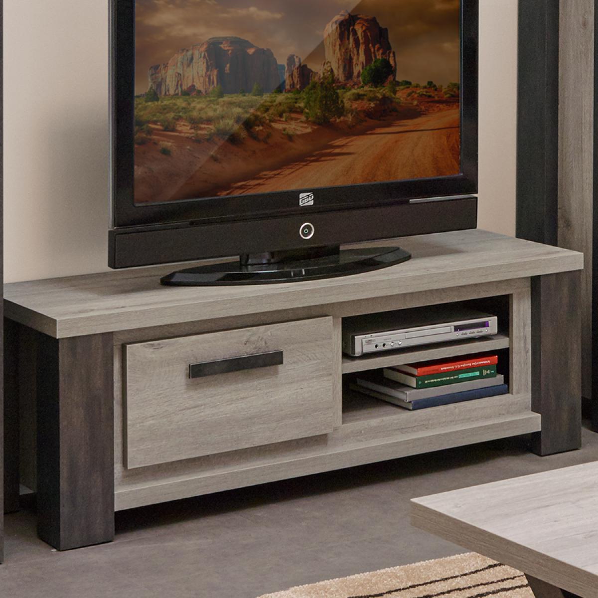 Nouvomeuble - Meuble télé couleur bois gris contemporain MATHEIS - Meubles TV, Hi-Fi