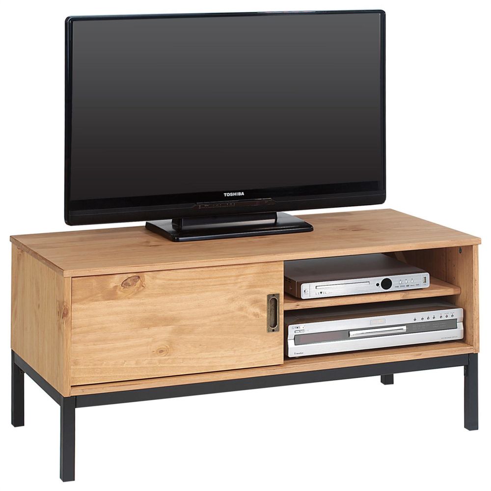 Idimex - Meuble TV SELMA, 1 porte coulissante, teinté brun clair - Meubles TV, Hi-Fi