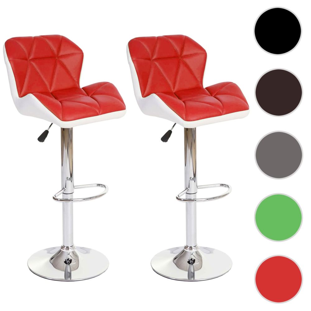 Mendler - 2x tabouret de bar Hamilton, chaise de comptoir, bois, similicuir, rotatif ~ rouge - Tabourets