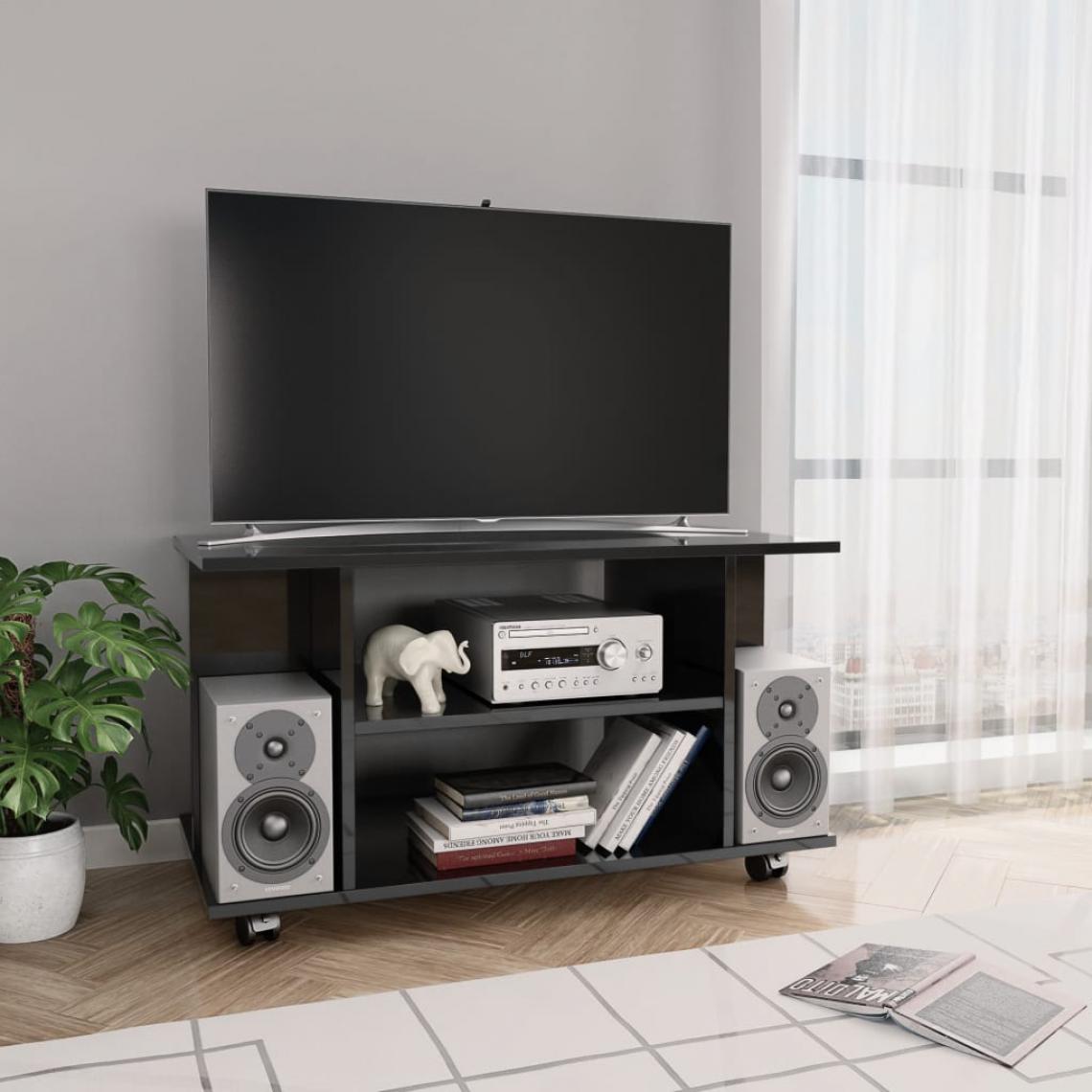 Chunhelife - Meuble TV avec roulettes Noir brillant 80x40x40 cm Aggloméré - Meubles TV, Hi-Fi