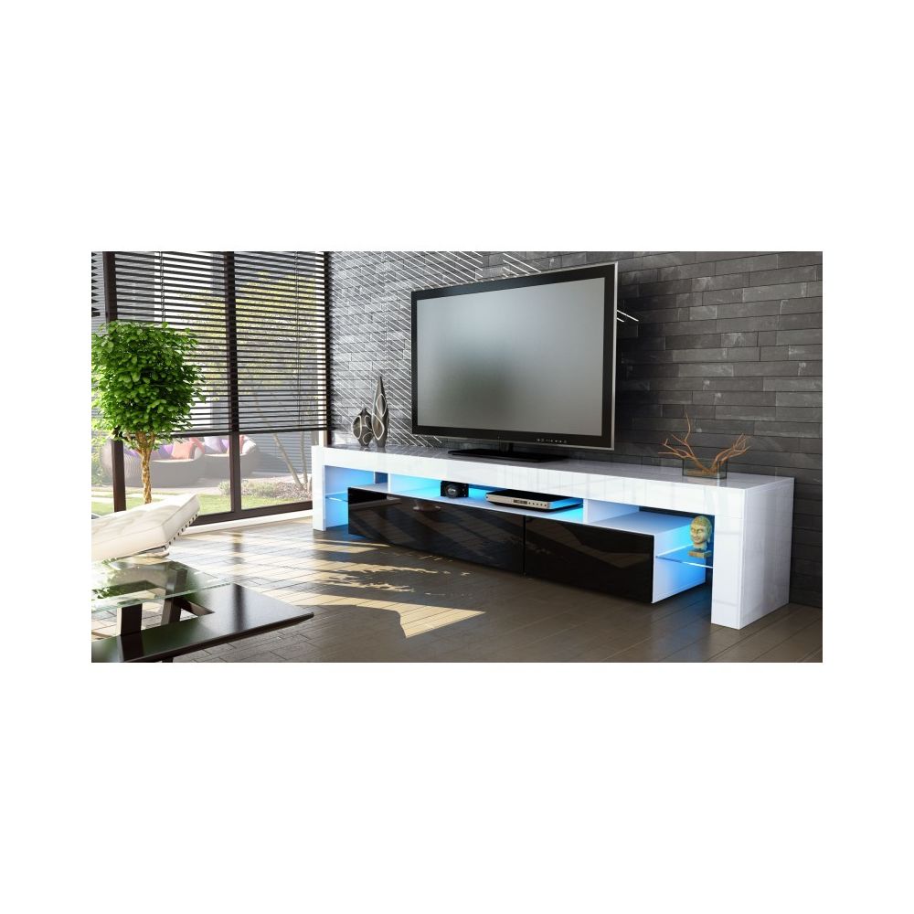 Mpc - Meuble tv blanc et noir 189 cm avec led - Meubles TV, Hi-Fi