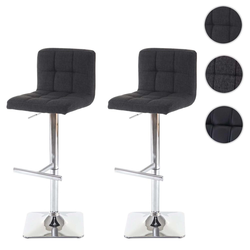 Mendler - 2x tabouret de bar Kavala, chaise bar/comptoir, avec dossier ~ tissu gris foncé, pied en acier chromé - Tabourets