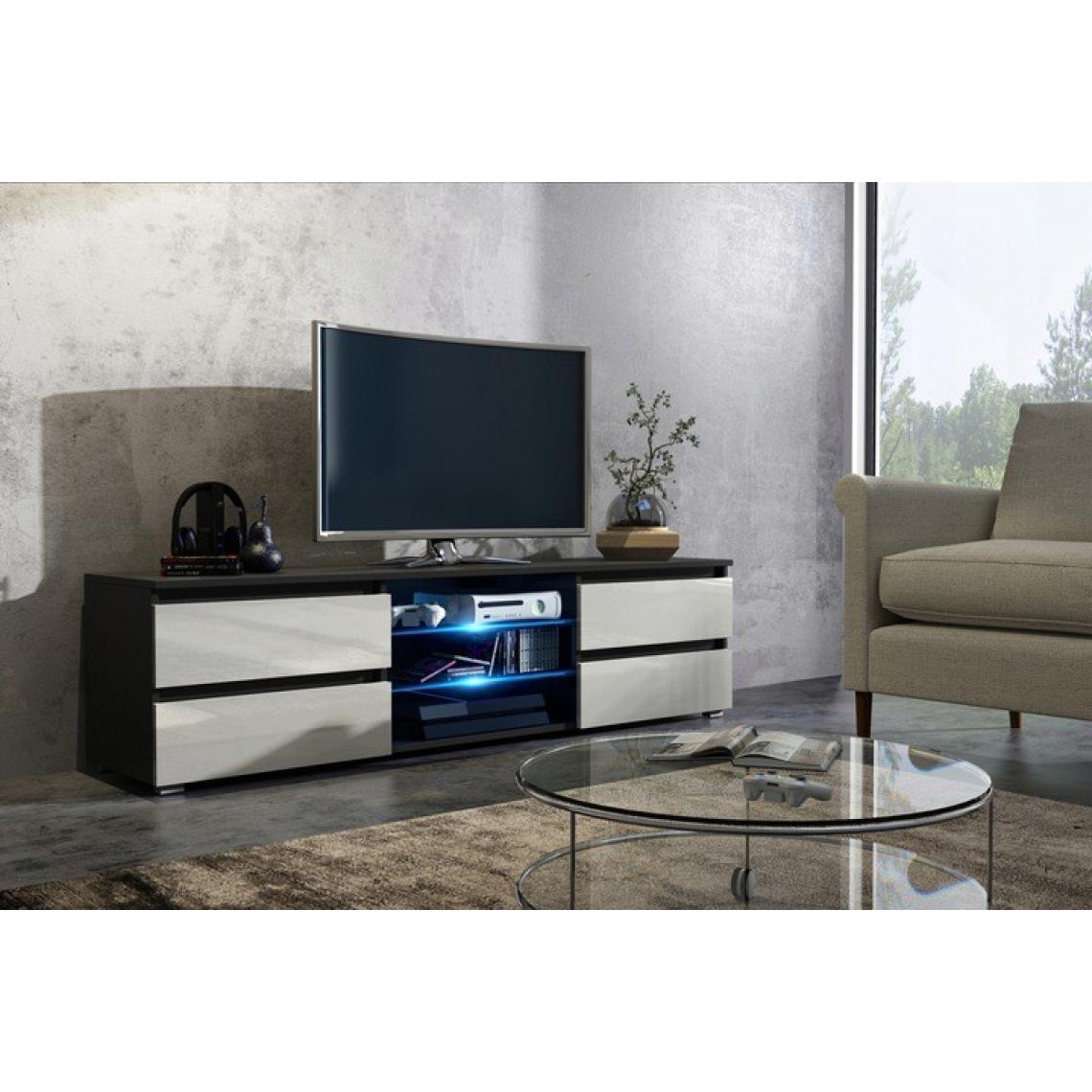 Mpc - Meuble TV noir et blanc brillant 4 Tiroirs + led rgb - Meubles TV, Hi-Fi