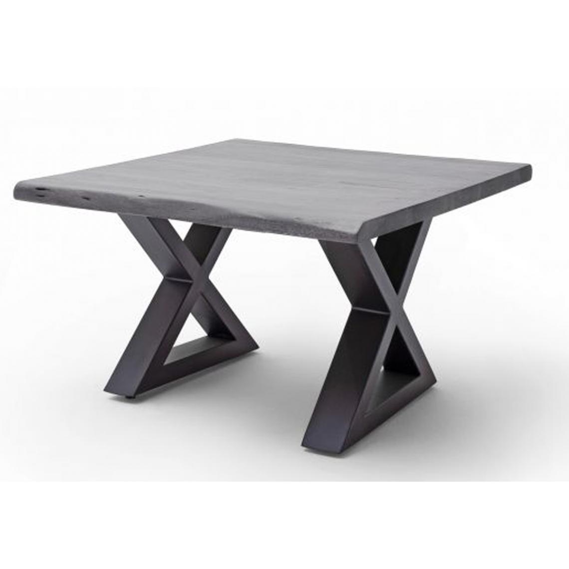 Pegane - Table basse en bois d'acacia massif gris / acier anthracite - L.75 x H.45 x P.75 cm - Tables basses