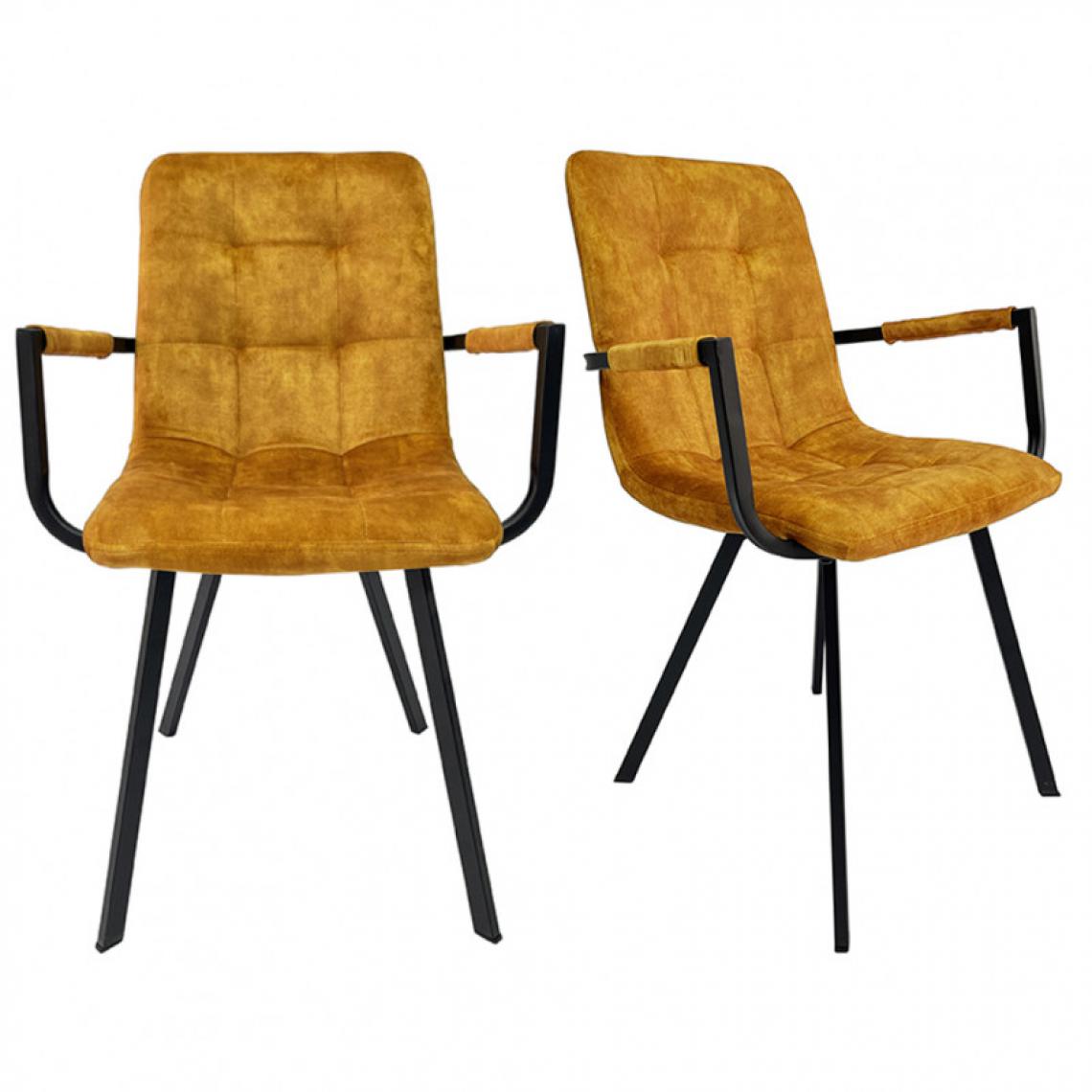 Meubletmoi - Lot de 2 fauteuils en velours moutarde et piètement métal noir - NAMI - Chaises