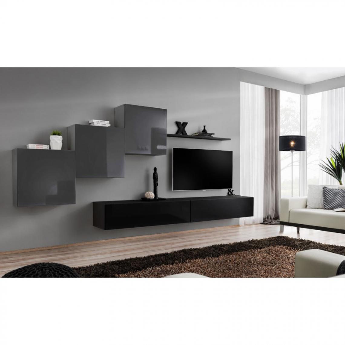 Ac-Deco - Meuble TV Mural Design Switch X 330cm Gris & Noir - Meubles TV, Hi-Fi