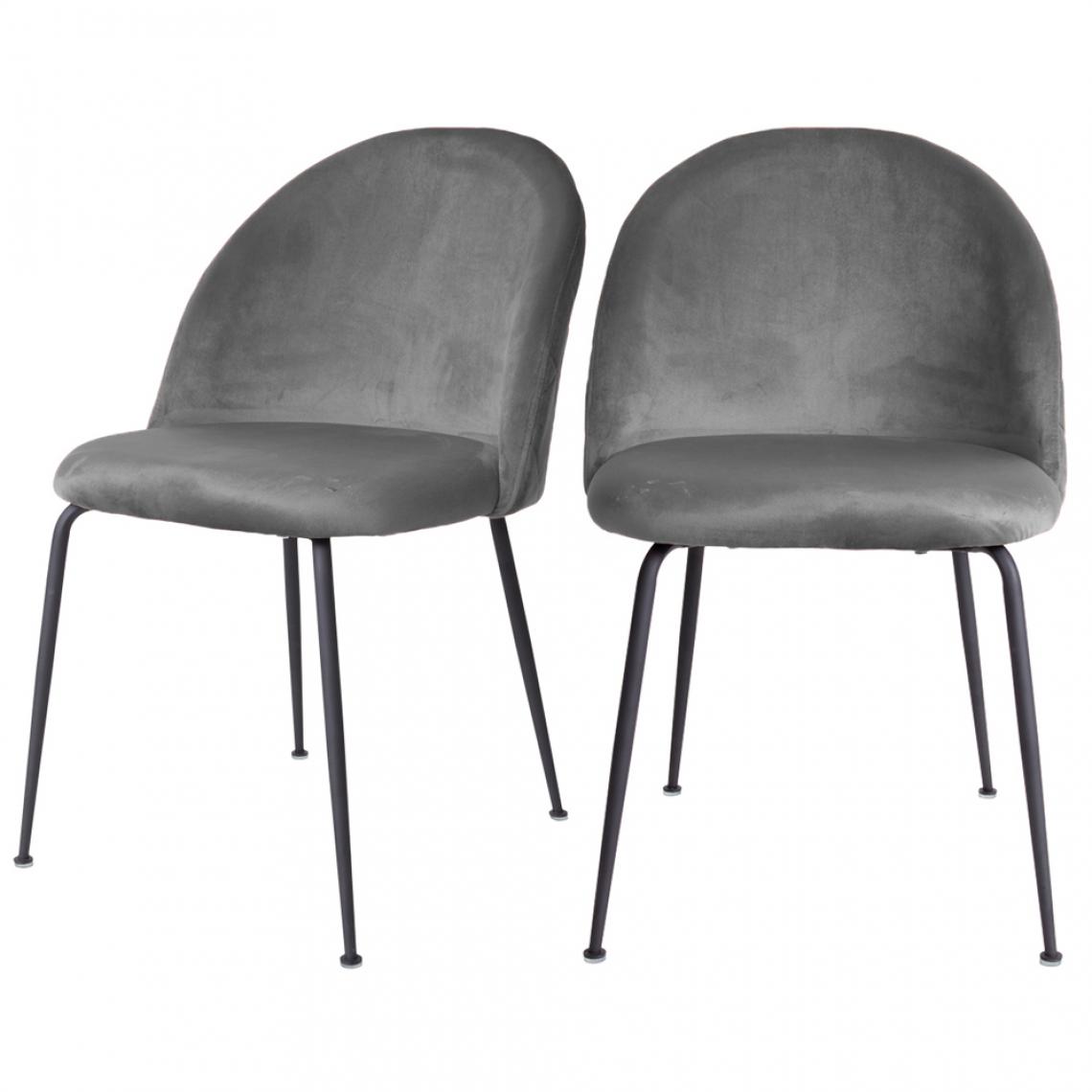 Selsey - Lot de 2 chaises - RALLSY - gris - en velours - pieds noirs - Chaises