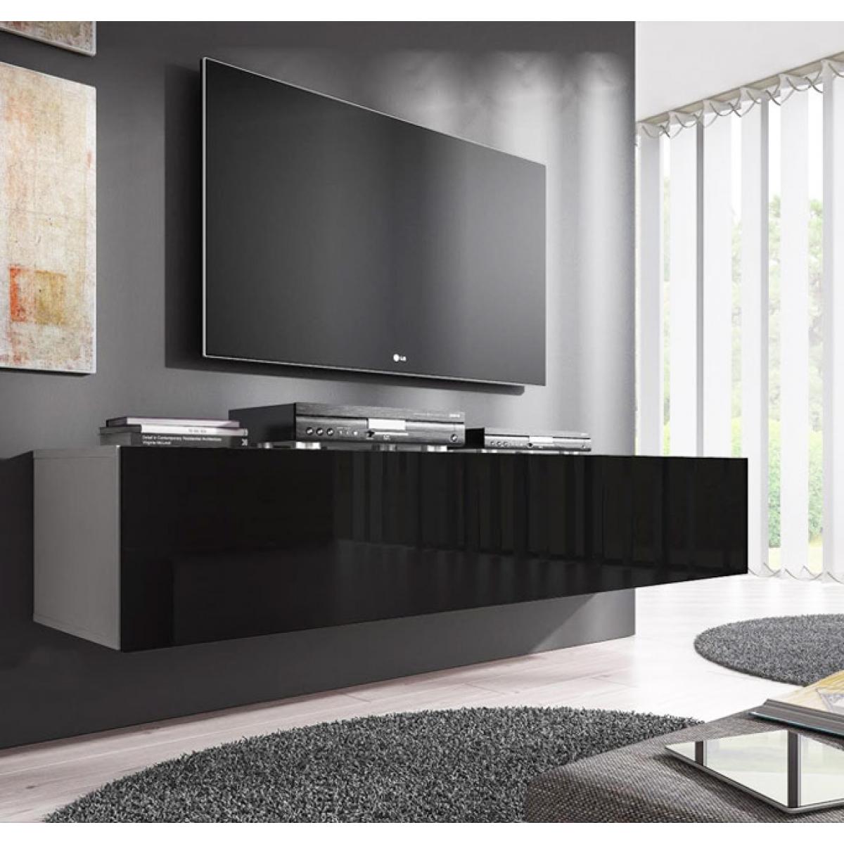 Design Ameublement - Meuble TV modèle Nora H2 (160 cm) blanc et noir - Meubles TV, Hi-Fi