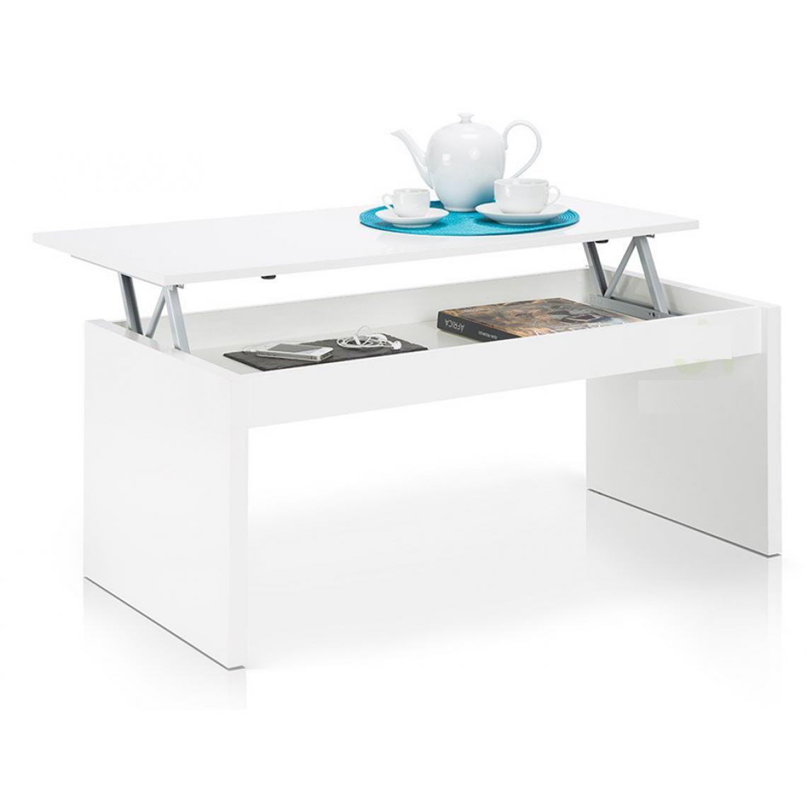 Pegane - Table Basse Blanc brillant Avec Plateau Relevable -PEGANE- - Tables basses