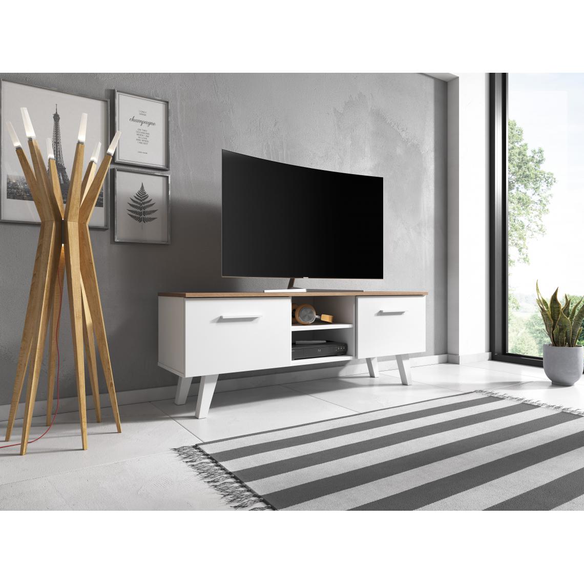 3xeliving - Armoire de style scandinave Fiodo blanc / artisanat tabaco 155cm - Meubles TV, Hi-Fi