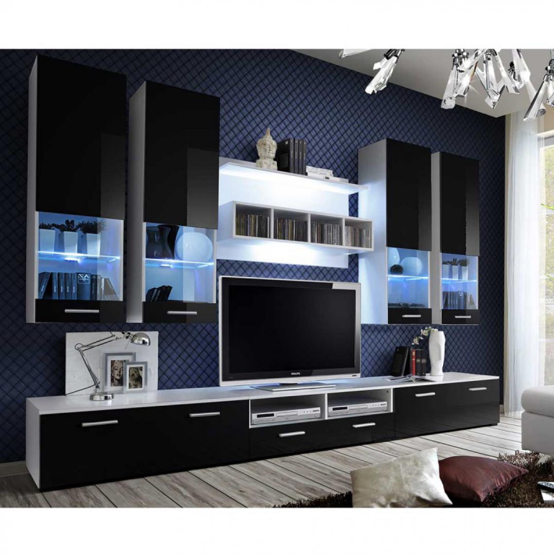 Ac-Deco - Meuble TV Mural Design Dorade 300cm Noir & Blanc - Meubles TV, Hi-Fi