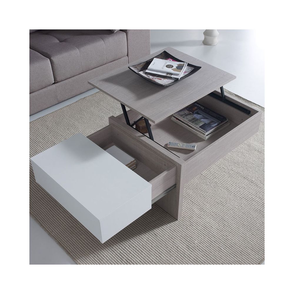 Nouvomeuble - Table basse modulable moderne couleur bois et blanc SYBILLE - Tables basses