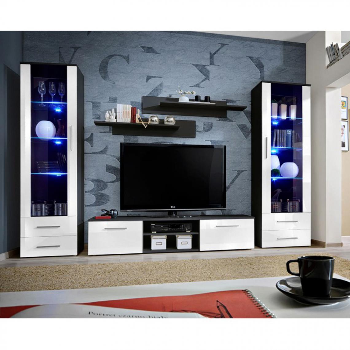 Ac-Deco - Ensemble Meuble TV & Bibliothèque Galino III Black 320cm Blanc - Meubles TV, Hi-Fi