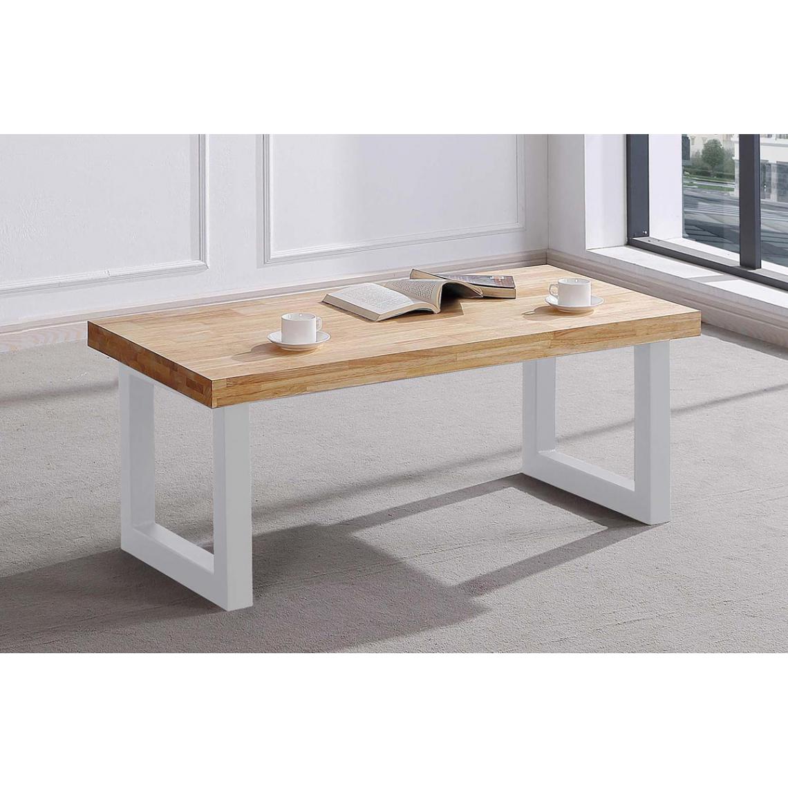 Pegane - Table basse relevable en bois coloris chêne nordique / pieds blanc -Longueur 120 x profondeur 60 x hauteur 47 cm - Tables basses