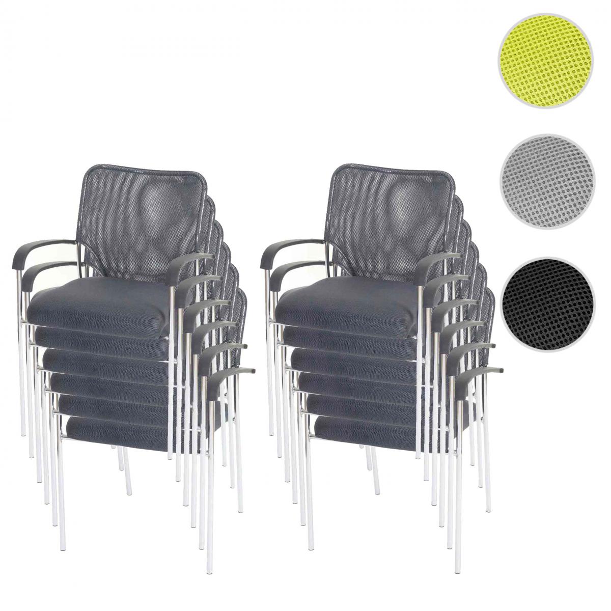 Mendler - Lot de 12 chaises de conférence / visiteur Tulsa, empilable, tissu – siège gris, dossier gris - Chaises