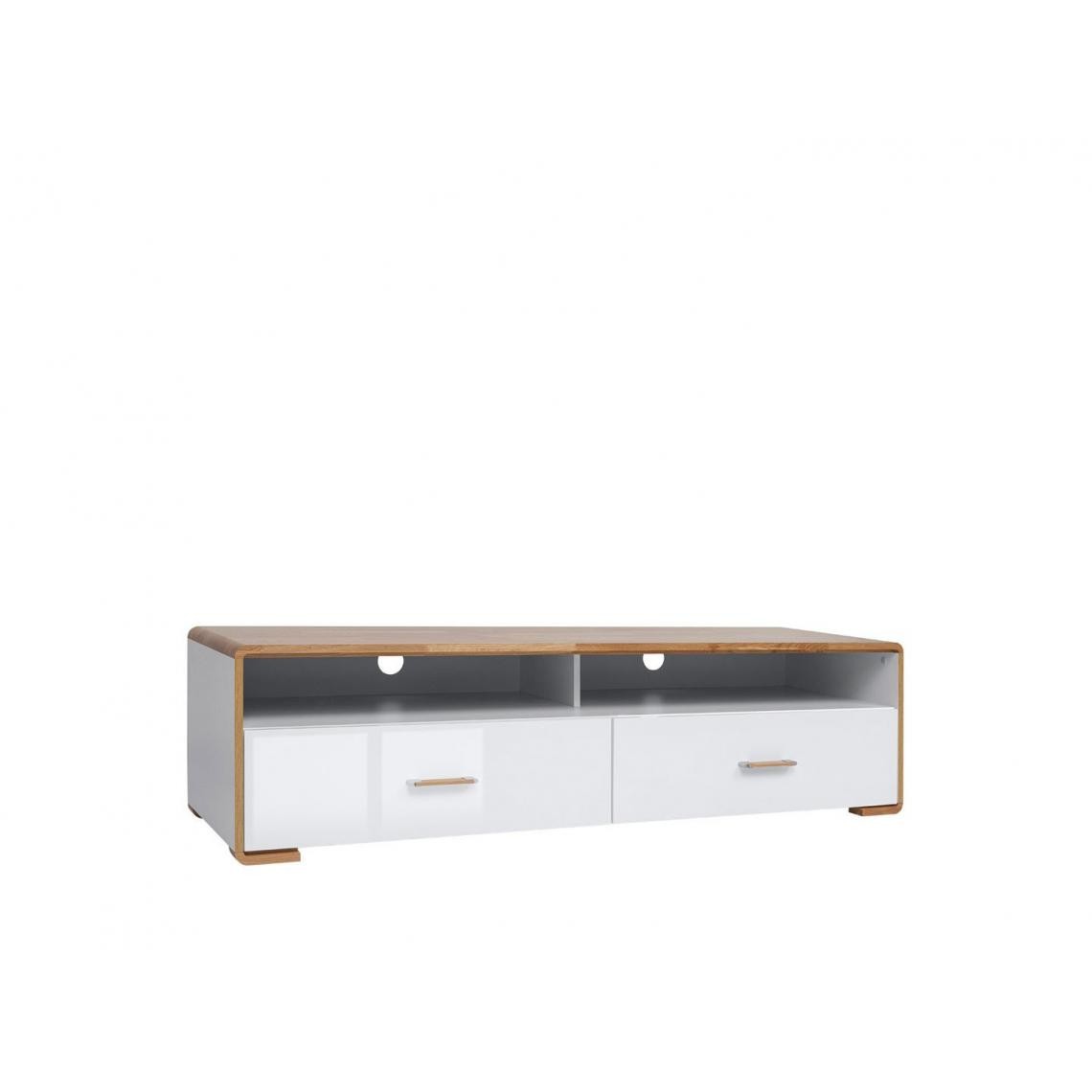 Hucoco - BARIS - Meuble TV de style moderne pour salon et chambre ado - 153,5x 45 x 40 - Deux tiroirs + deux niches - Meuble multimédia - Blanc - Meubles TV, Hi-Fi