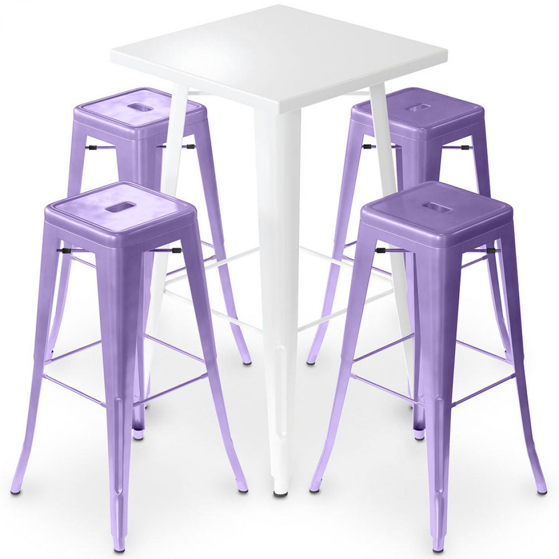 Iconik Interior - Table de bar blanche + 4 tabourets de bar en acier mat Set Bistrot Stylix Design Industriel - Nouvelle édition Violet pastel - Chaises