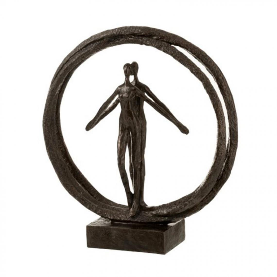 Paris Prix - Statuette Déco Couple Double Cercle 30cm Marron - Statues