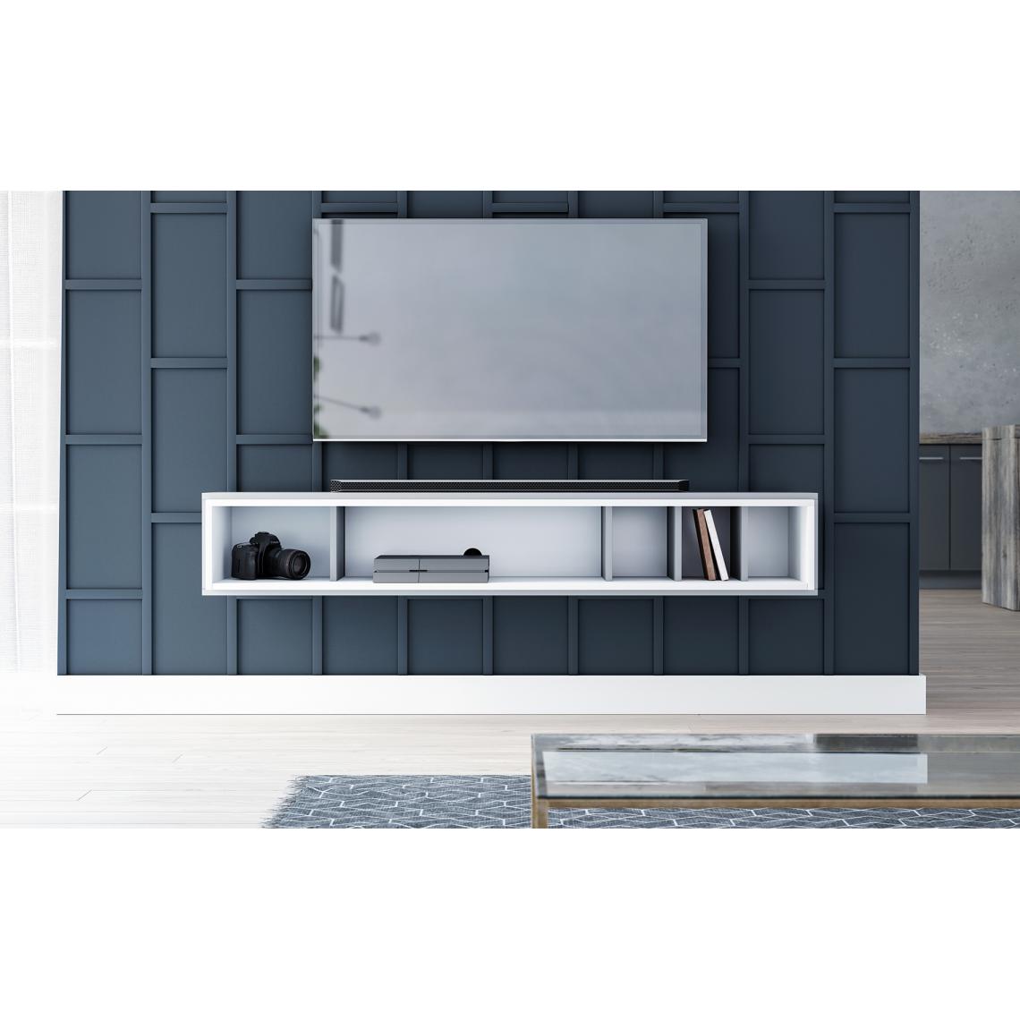 Vivaldi - VIVALDI Meuble TV salon suspendu - CINTA - 153,2 cm - blanc mat - gris anthracite - style moderne - Meubles TV, Hi-Fi