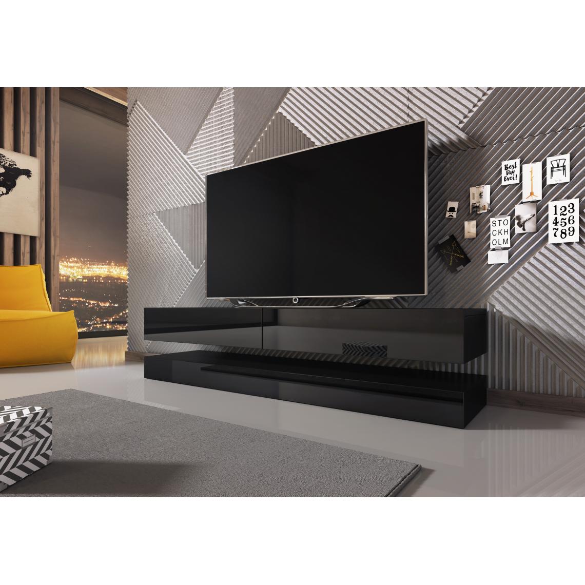Vivaldi - VIVALDI Meuble TV - FLY - 140 cm - noir mat / noir brillant sans LED - style moderne - Meubles TV, Hi-Fi