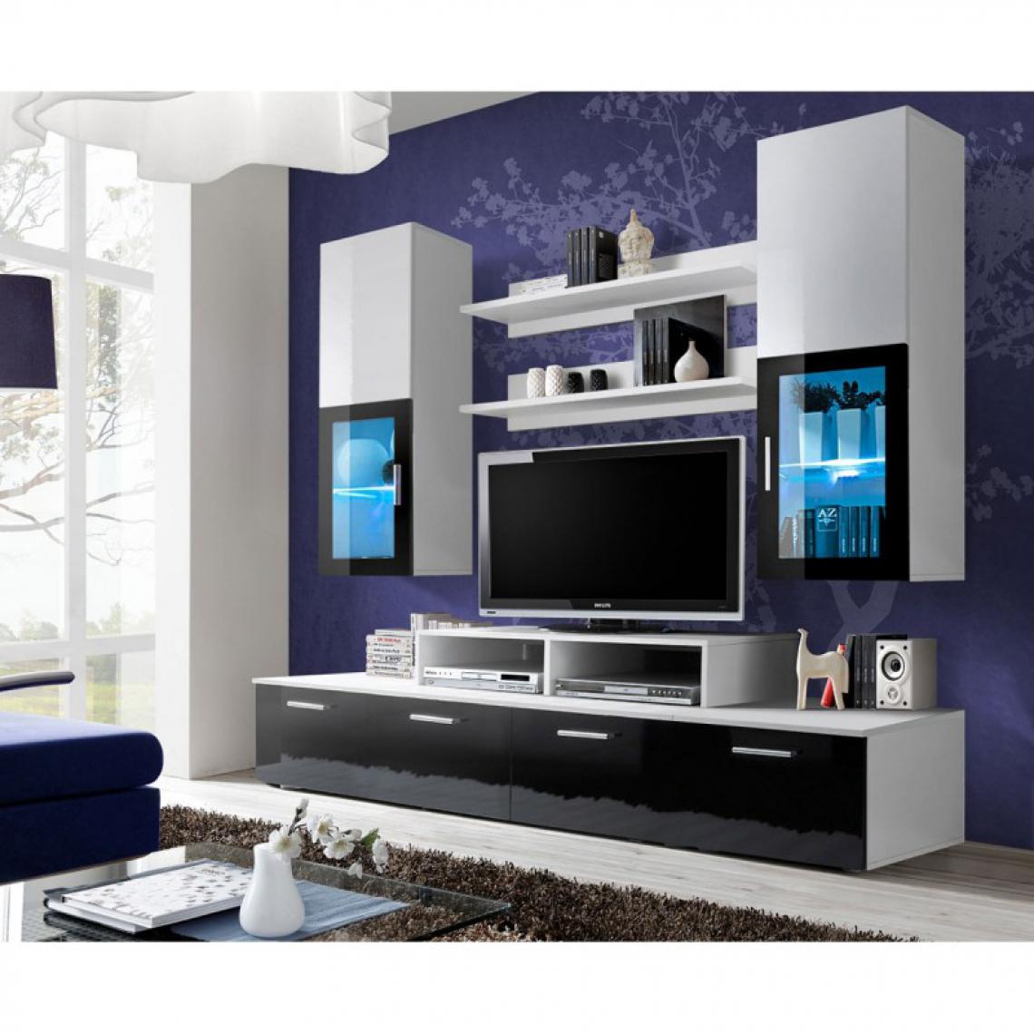 Ac-Deco - Meuble TV Mural Design Mini 200cm Noir & Blanc - Meubles TV, Hi-Fi