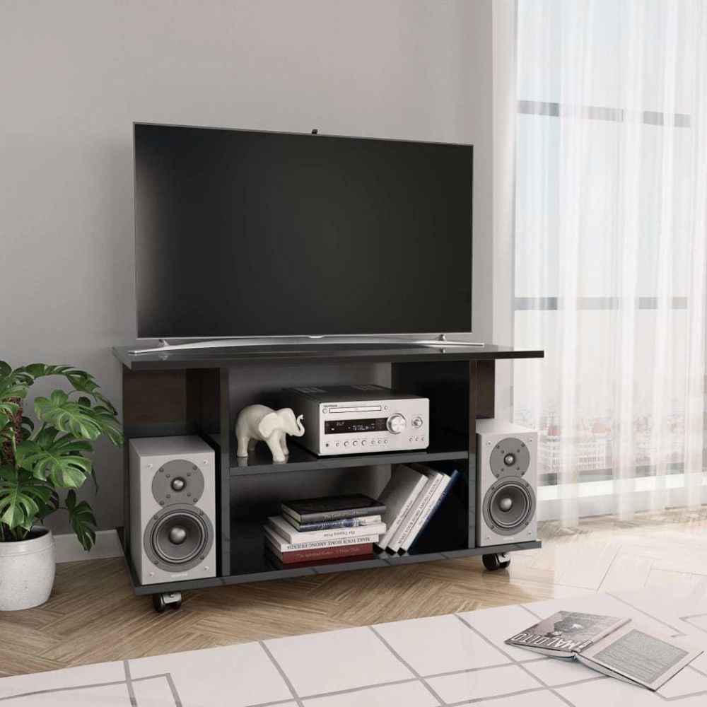 Uco - UCO Meuble TV avec roulettes Noir brillant 80x40x40 cm Aggloméré - Meubles TV, Hi-Fi