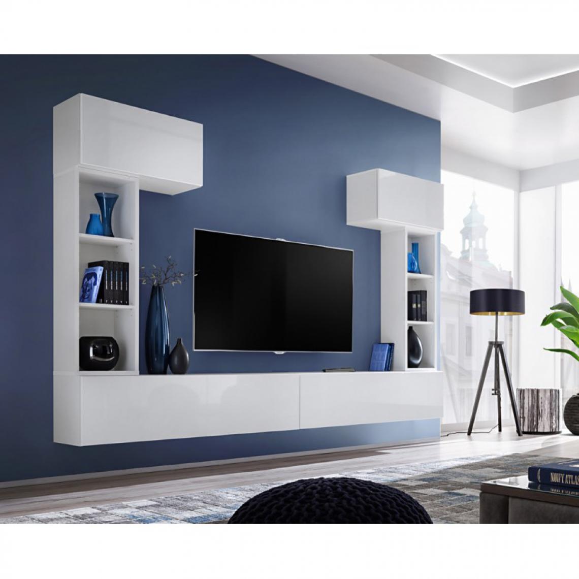 Ac-Deco - Meuble TV Mural Design Blox II 280cm Blanc - Meubles TV, Hi-Fi