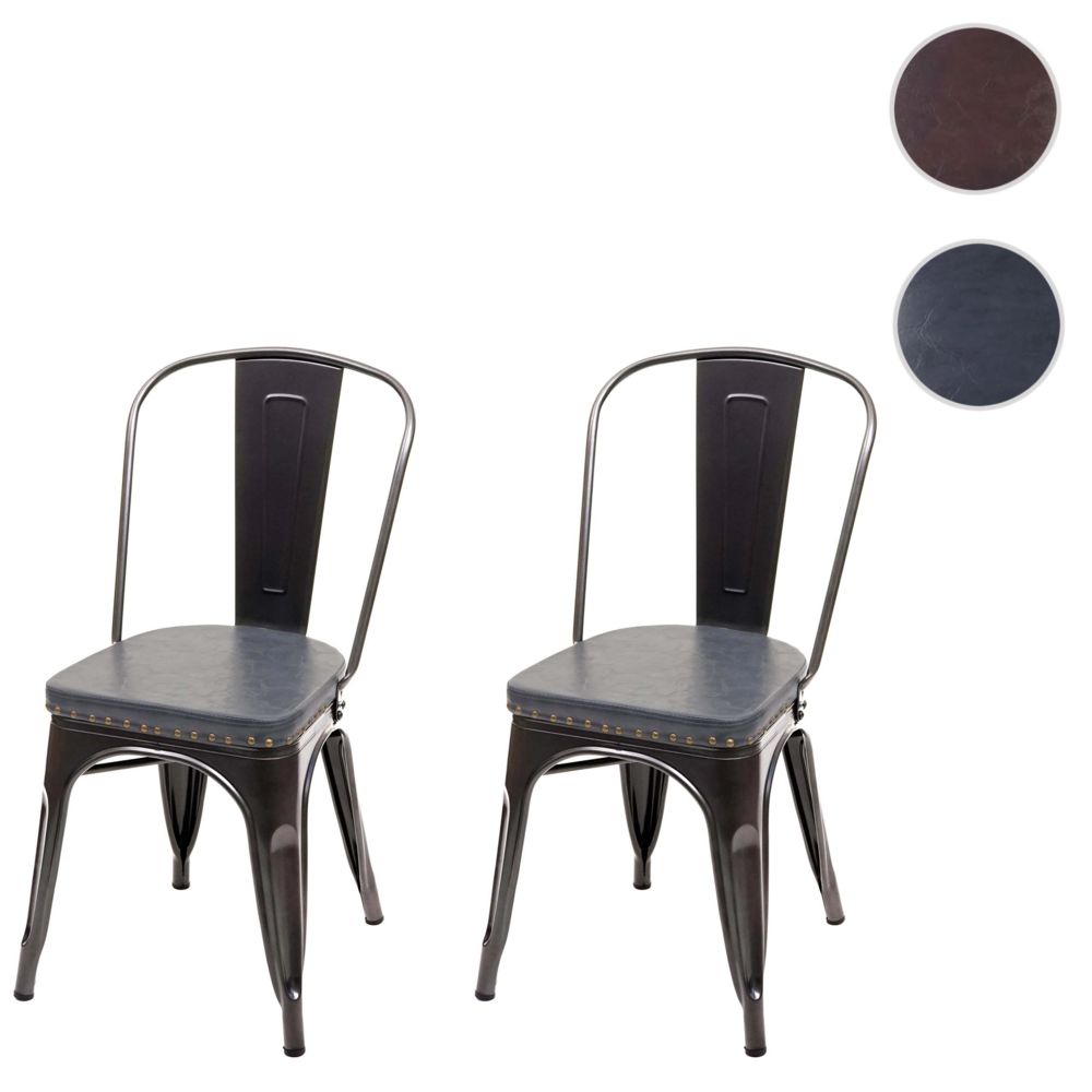 Mendler - 2x chaise de salle à manger HWC-H10e,métal,similicuir Chesterfield,gastronomie,design industriel ~ noir-gris - Chaises