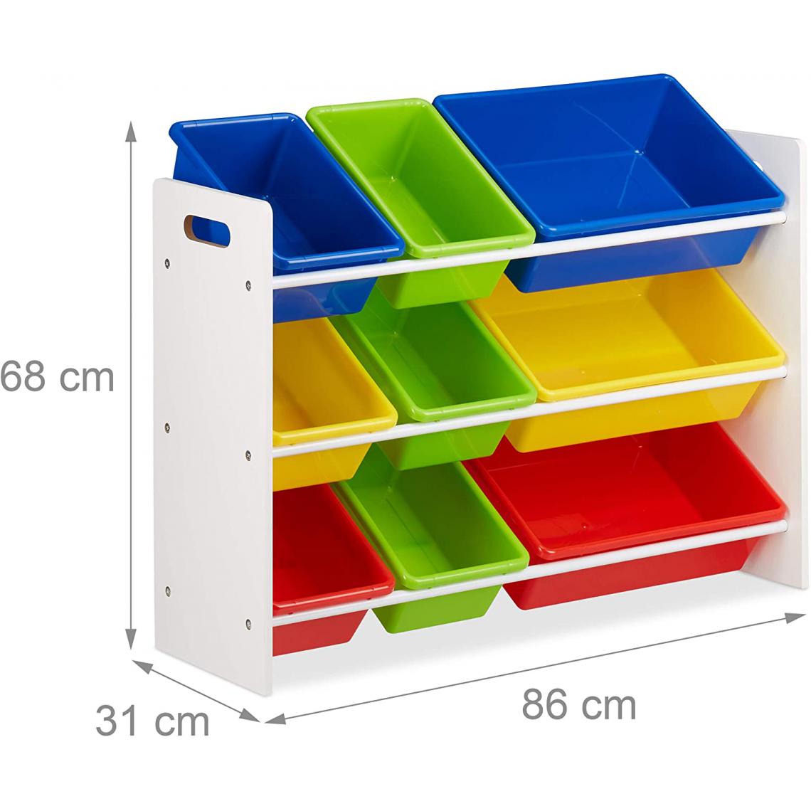 Helloshop26 - Étagère pour enfants organisation 9 boîtes de rangement pour jouets colorées MDF plastique 68 cm multicolore 13_0001178 - Etagères