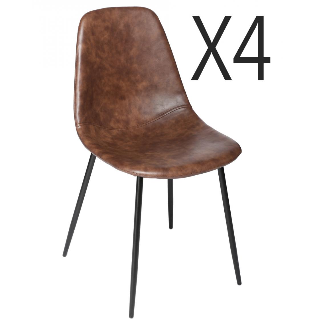 Pegane - Lot de 4 chaises coloris marron en polyuréthane - Longueur 52,5 x Profondeur 43,5 x Hauteur 82 cm - Chaises