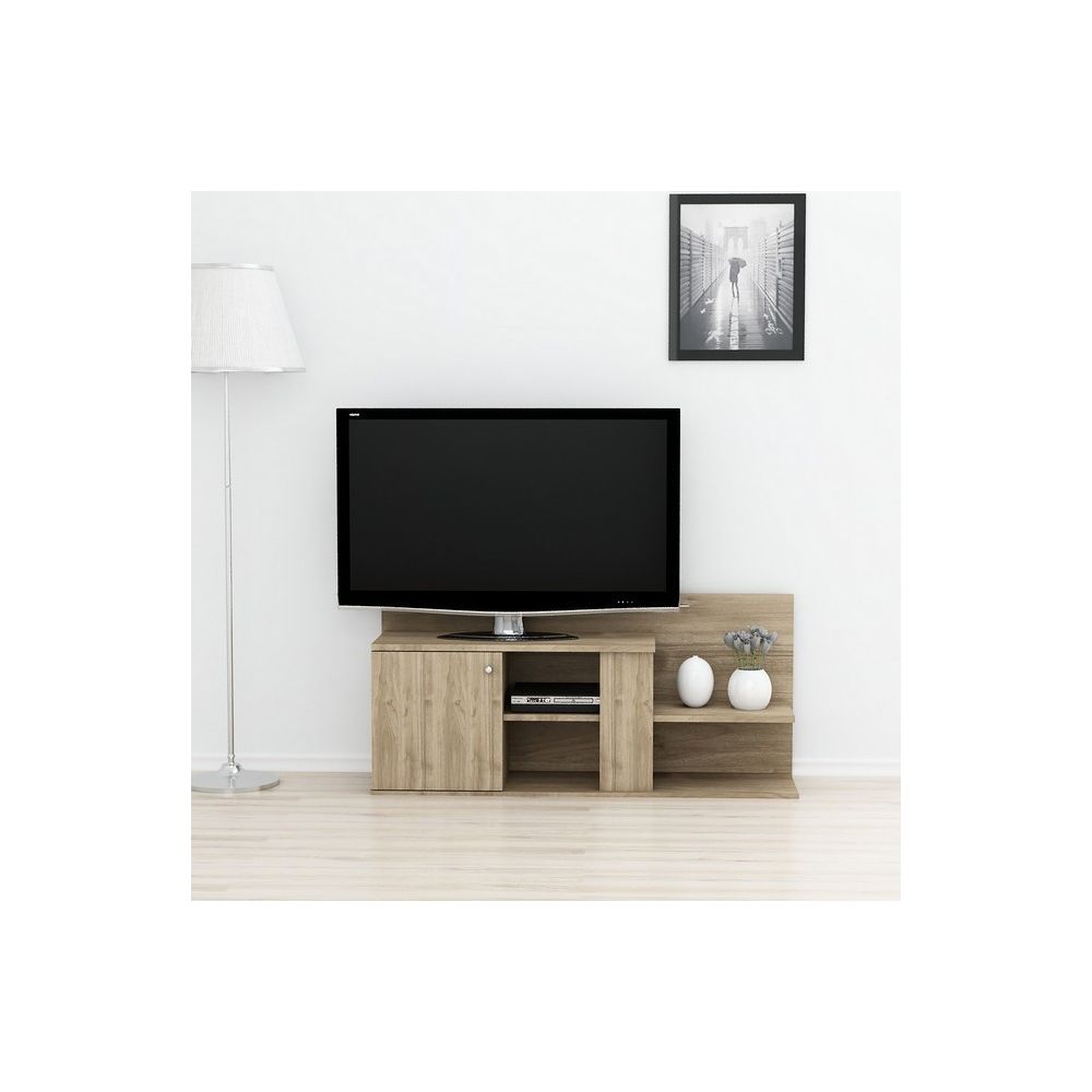 Homemania - HOMEMANIA Duru Meuble TV avec des portes, des étagères - du salon -Noix en Bois, 122 x 33,3 x 55 cm - Meubles TV, Hi-Fi