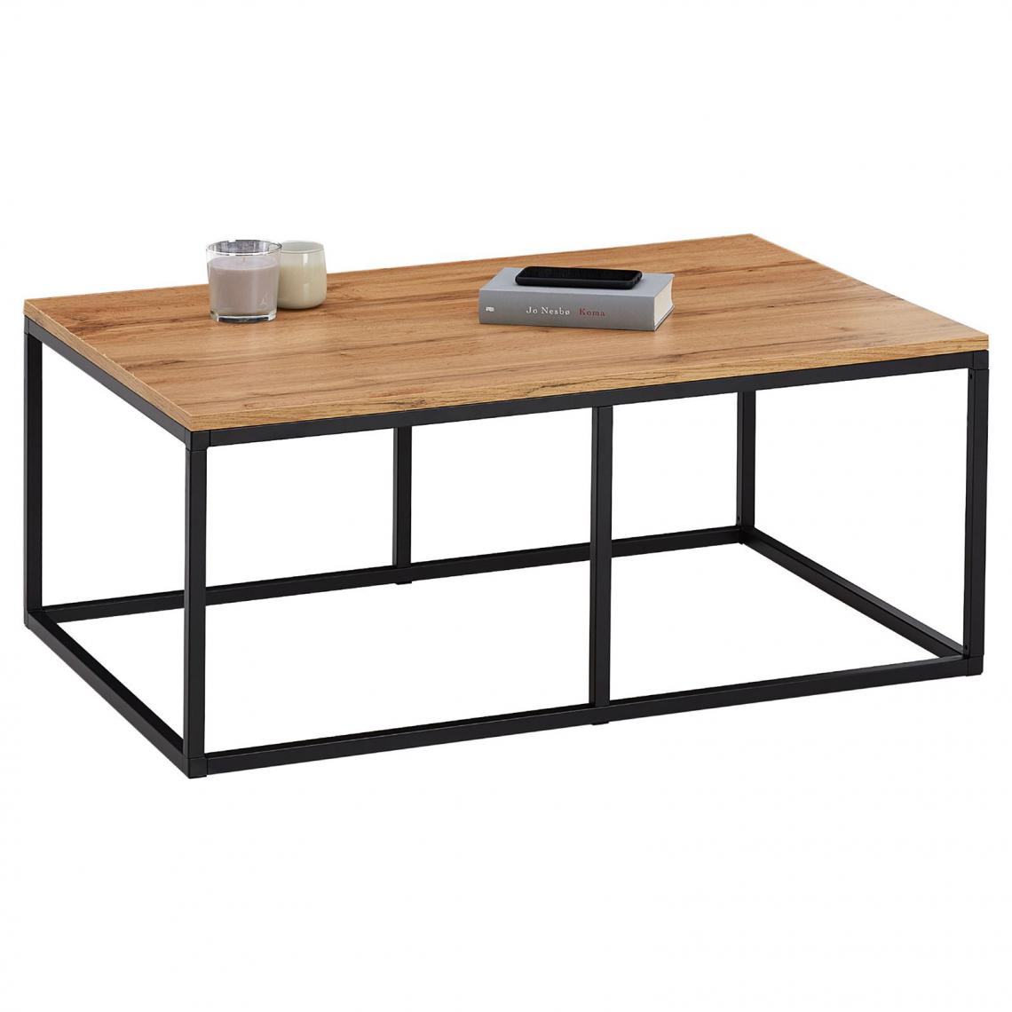 Idimex - Table basse VESTA, cadre en métal noir et plateau en mélaminé décor chêne wotan - Tables basses