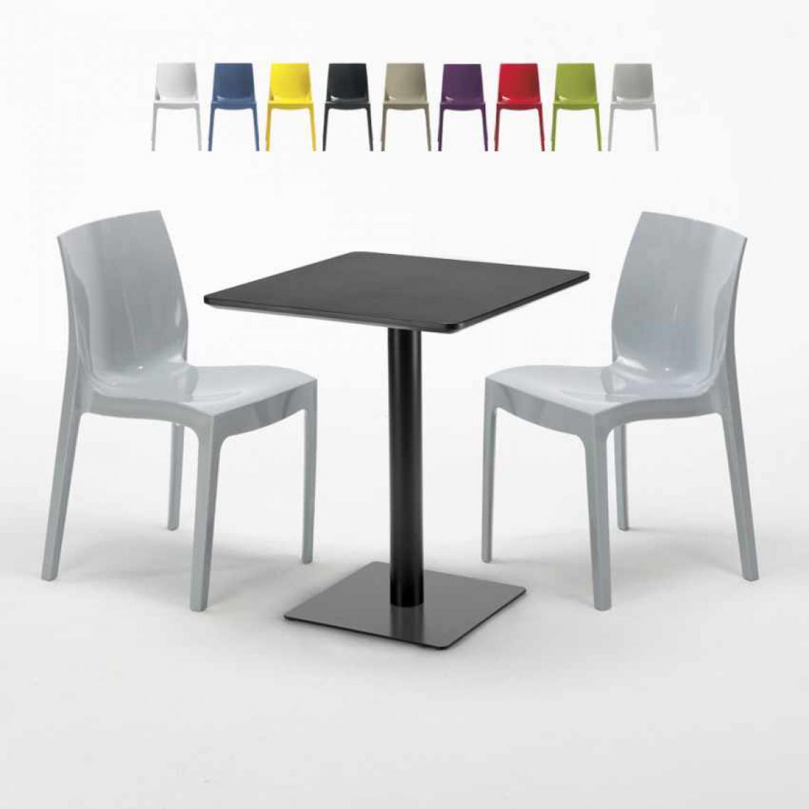 Grand Soleil - Table carrée 60x60 noire avec 2 chaises colorées Ice Licorice, Couleur: Gris - Tables à manger