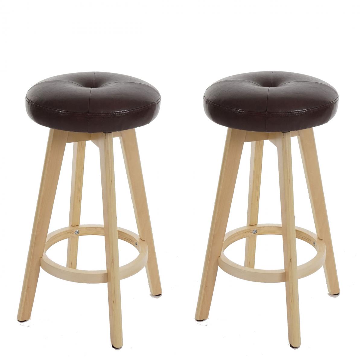 Mendler - 2x tabouret de bar Navan, chaise de comptoir, bois, similicuir, rotatif ~ noir, pieds clairs - Tabourets