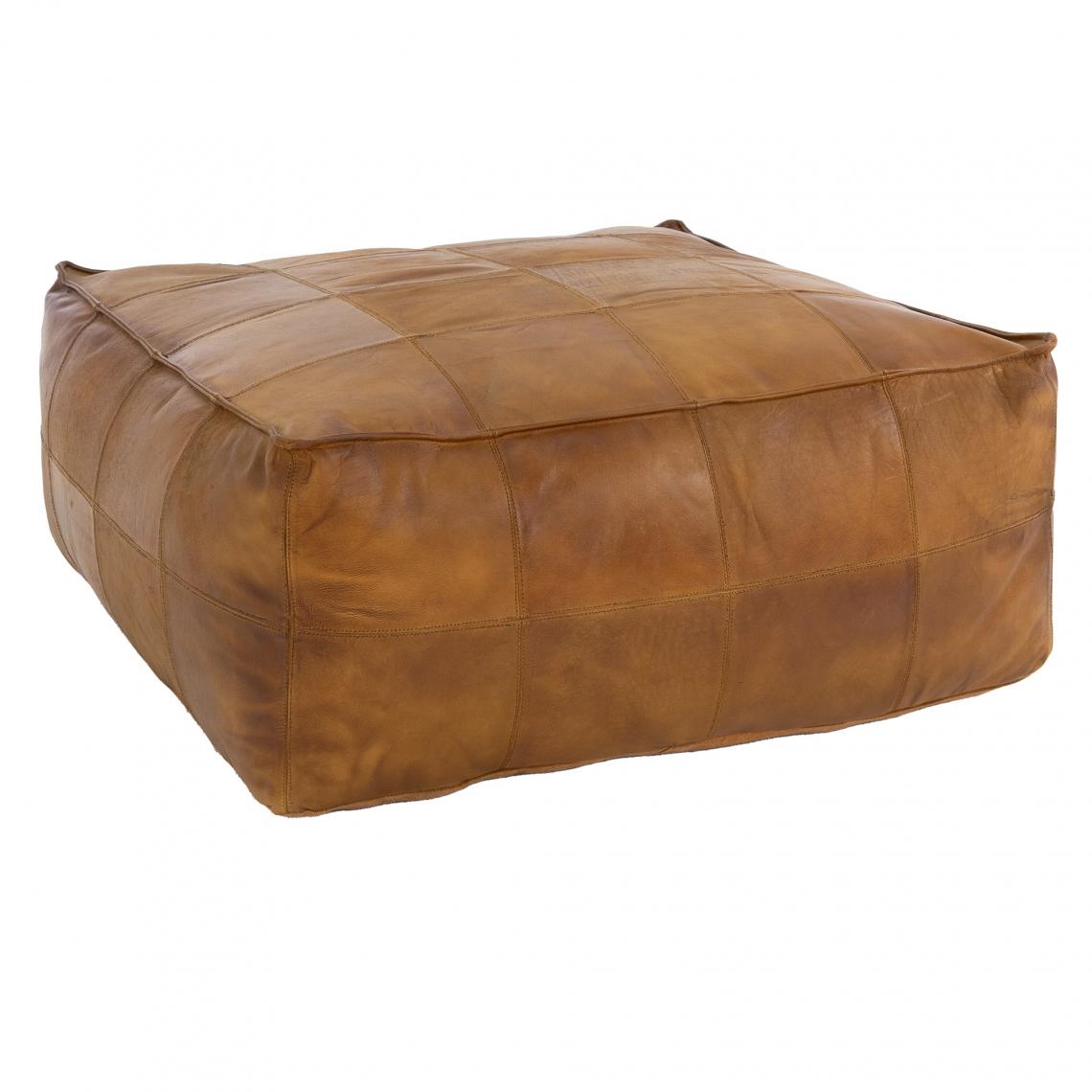 Womo-design - Tabouret pouf XXL Carlsbad marron coussin d'assise en cuir/lin salon chambre - Tabourets