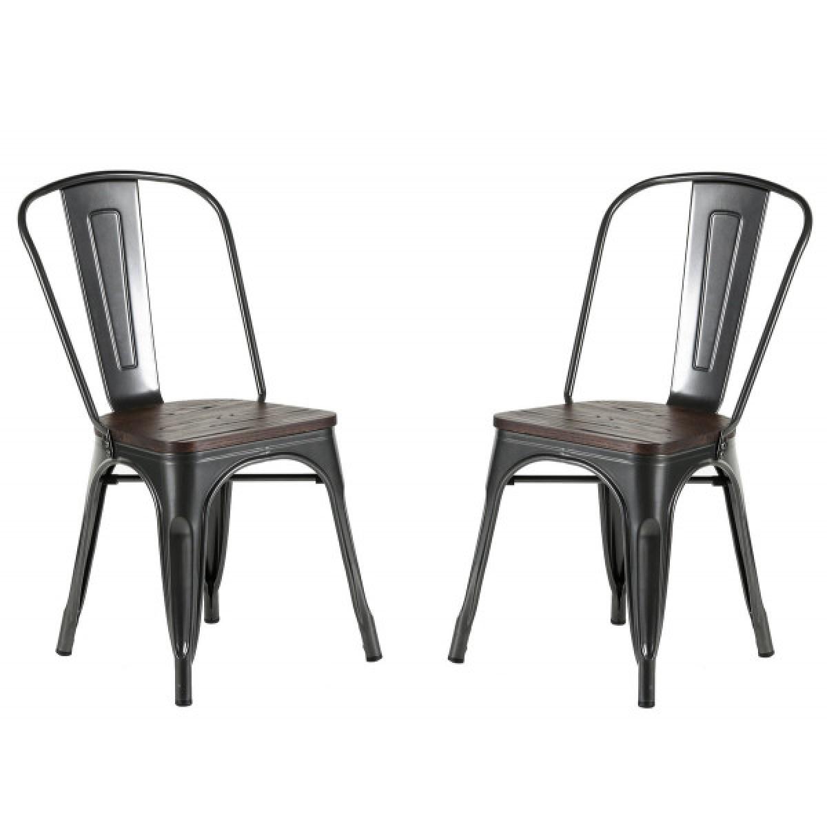 Mathi Design - NEVADA - Chaise design de repas acier gris et bois foncé - Chaises