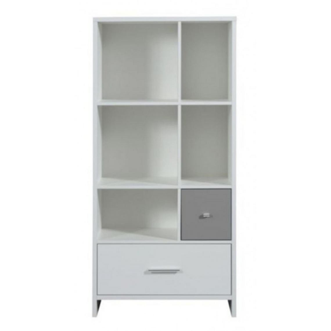 Schardt - Bibliothèque 5 niches 2 tiroirs bois blanc et gris Candy Grey L 71 x H 149 x P 45 cm - Etagères