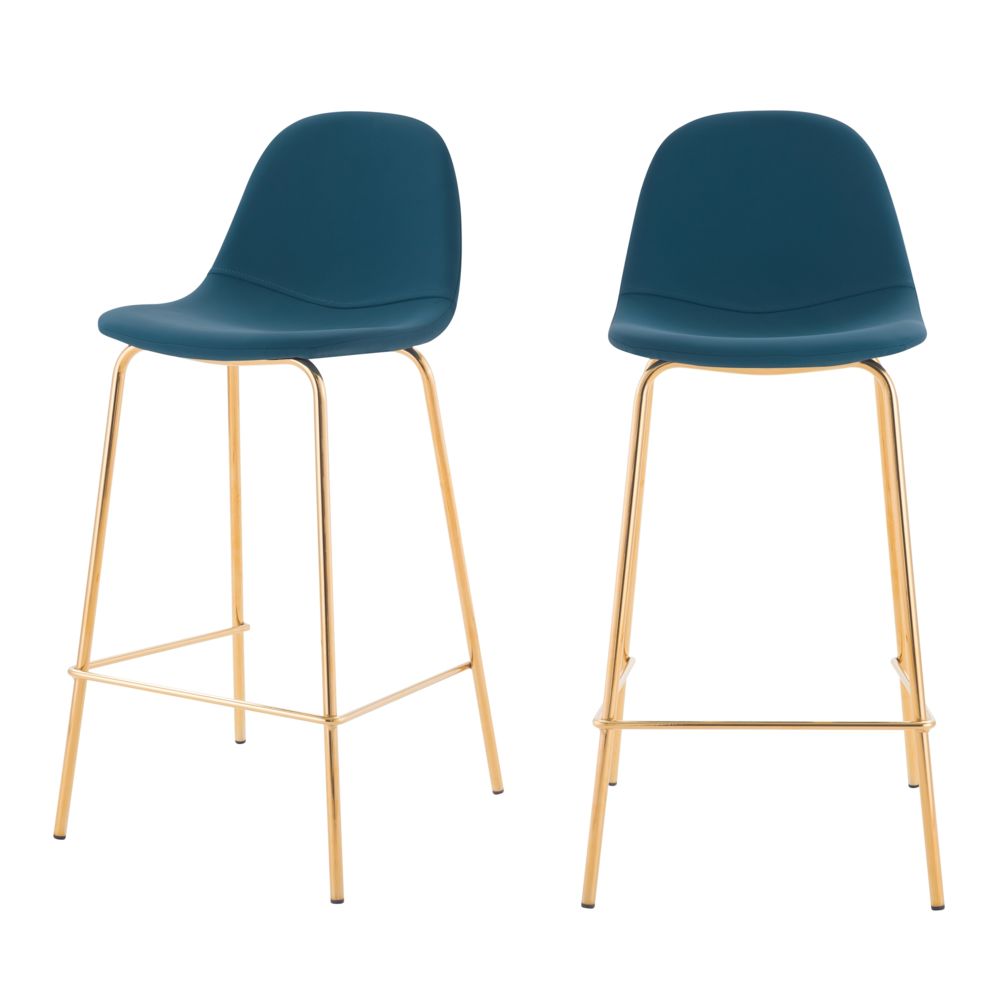 Rendez Vous Deco - Chaise de bar mi-hauteur Henrik bleue 65 cm (lot de 2) - Tabourets