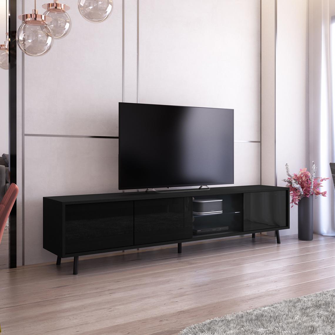 Selsey - Meuble tv - GALHAD - 175 cm - noir mat / noir brillant - éclairage LED - Meubles TV, Hi-Fi