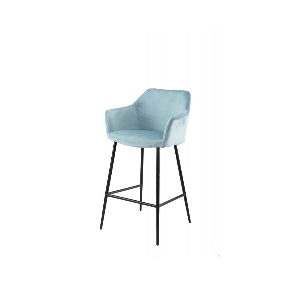 Meubletmoi - Chaise haute de bar en velours bleu et pieds métal - CHIC - Tabourets