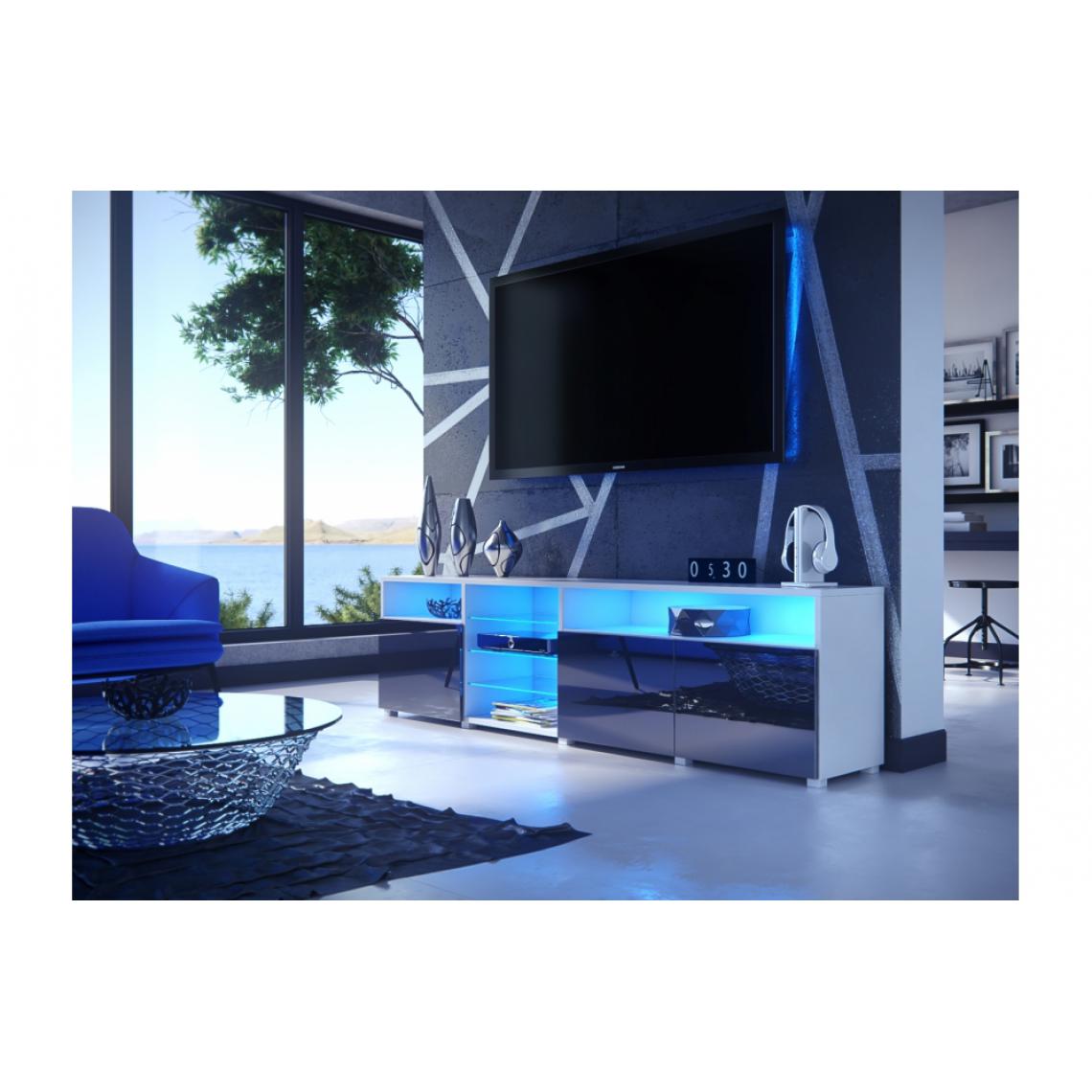 Dusine - MEUBLE TV MASSIMO 200 cm Blanc Mat et portes Noir Laquées LED RGB - Meubles TV, Hi-Fi