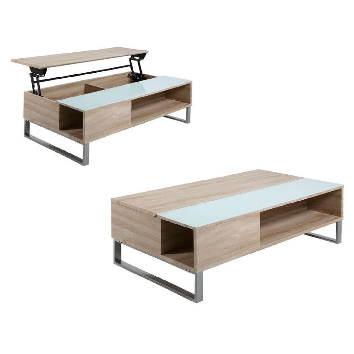 But - Table basse plateau relevable AZALEA Blanc et imitation chêne - Tables basses