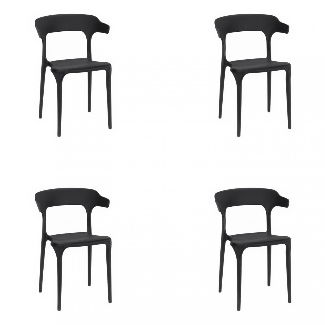 Hucoco - ULMER - Lot de 4 chaises en PP style moderne cuisine - 74.5x49.5x49.5 cm - Chaise de salle à manger - Noir - Chaises