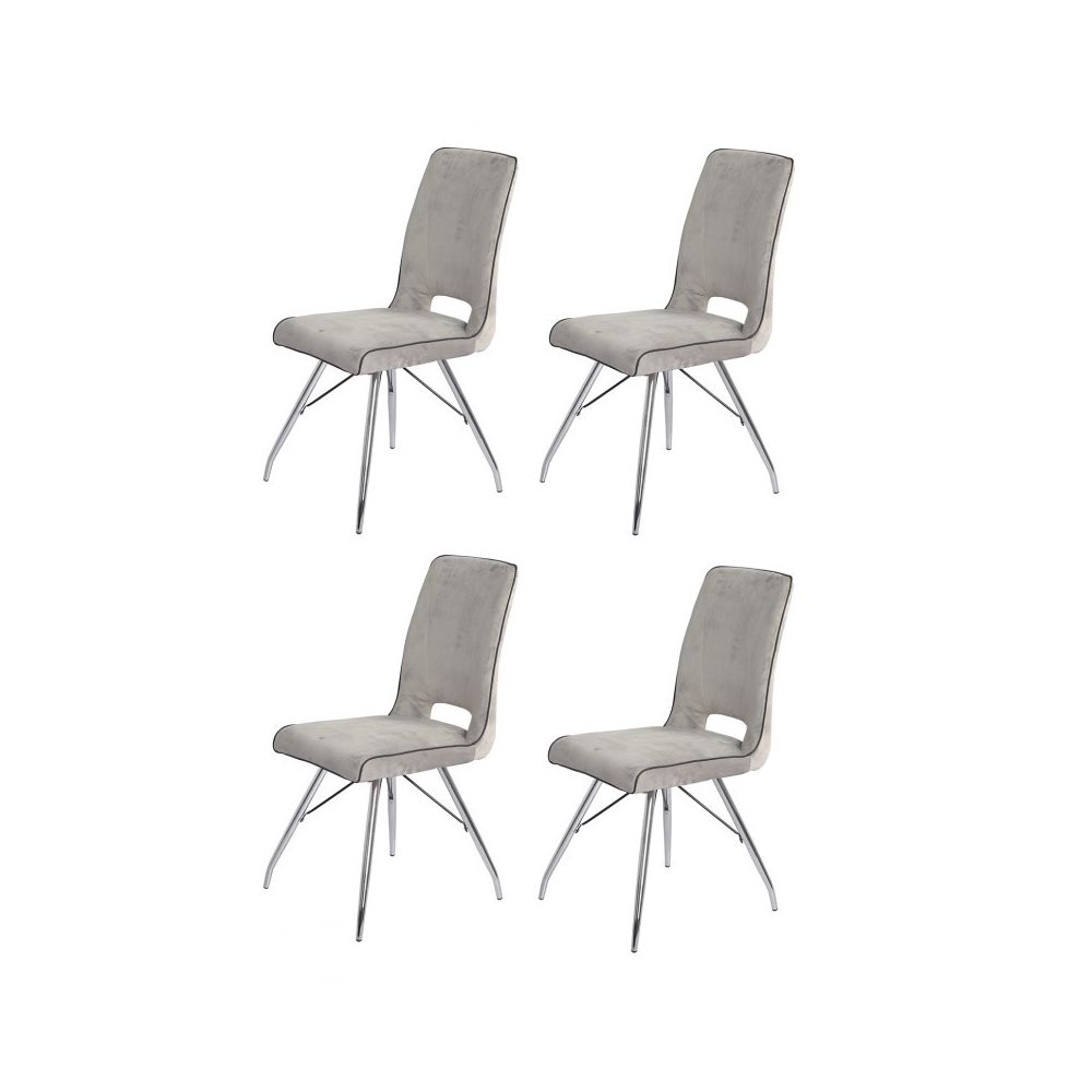 Meubletmoi - Lot de 4 chaises velours gris clair - BELLA - Chaises