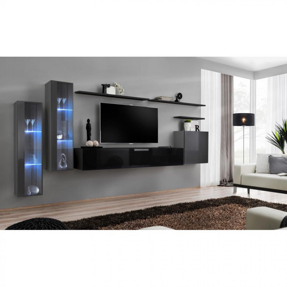 Ac-Deco - Meuble TV Mural Design Switch XI 330cm Gris & Noir - Meubles TV, Hi-Fi