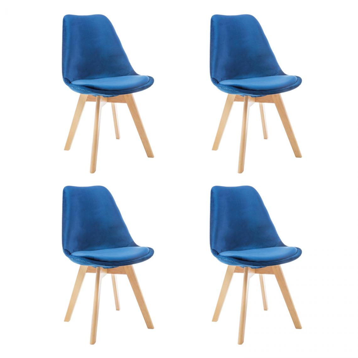 Hucoco - LEONIE - Lot de 4 chaises modernes avec pieds en bois - Dimensions : 86x52x48 cm - Style scandinave - Bleu - Chaises