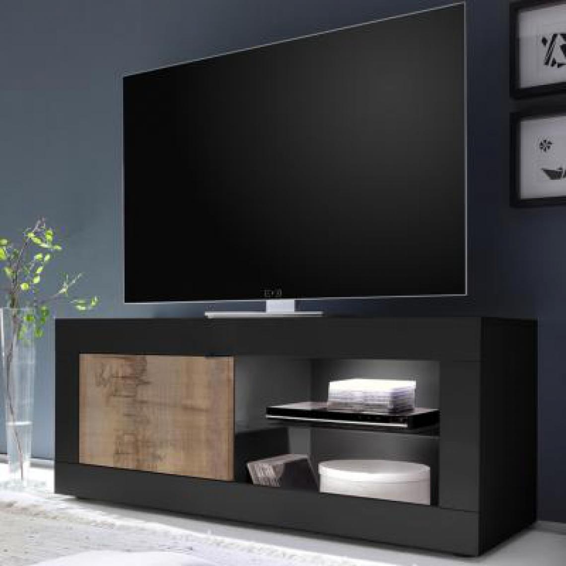 Kasalinea - Banc TV moderne couleur bois et noir ARIEL 5-L 140 x P 43 x H 56 cm- Noir - Meubles TV, Hi-Fi