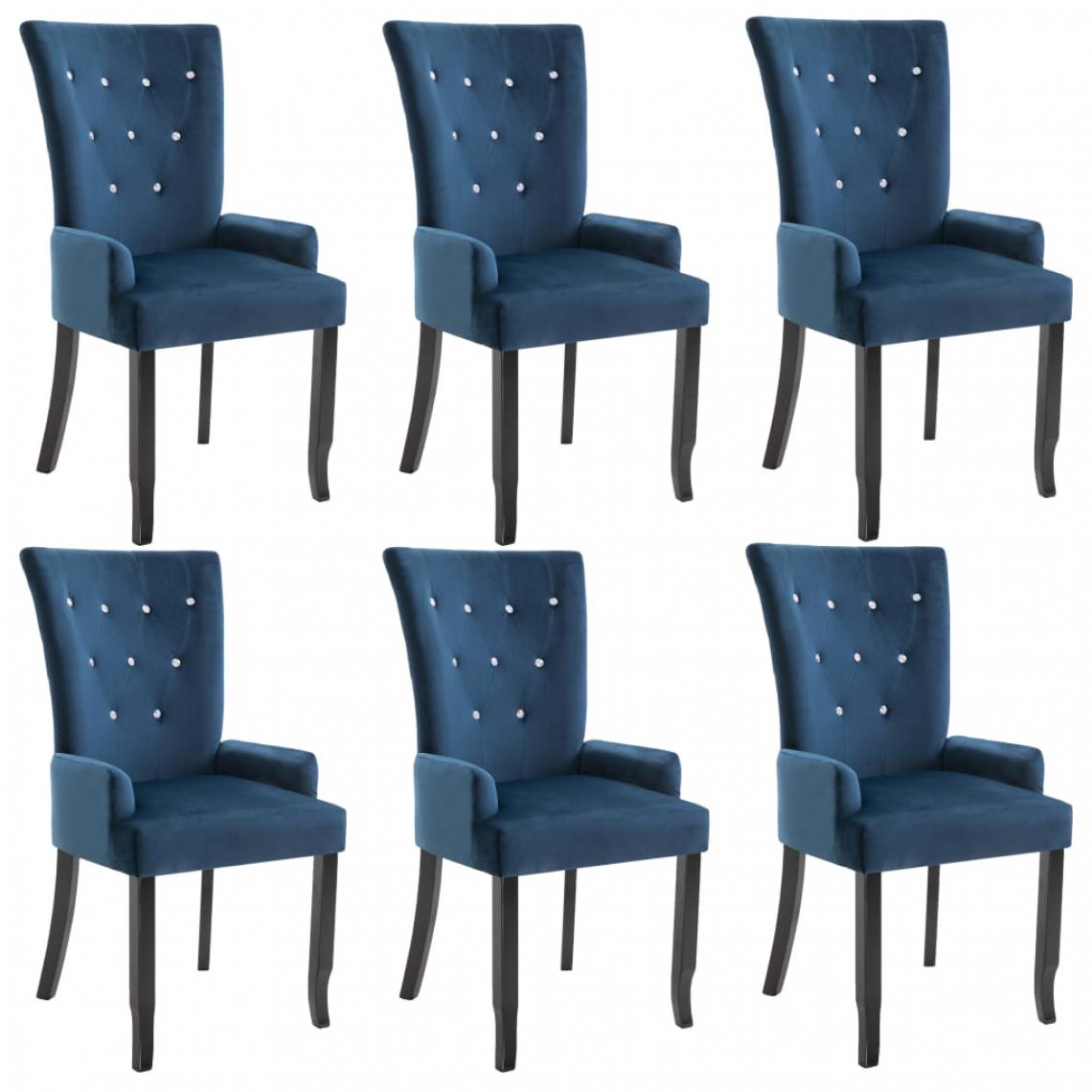 Icaverne - Icaverne - Chaises de cuisine ensemble Chaise de salle à manger et accoudoirs 6 pcs Bleu foncé Velours - Chaises