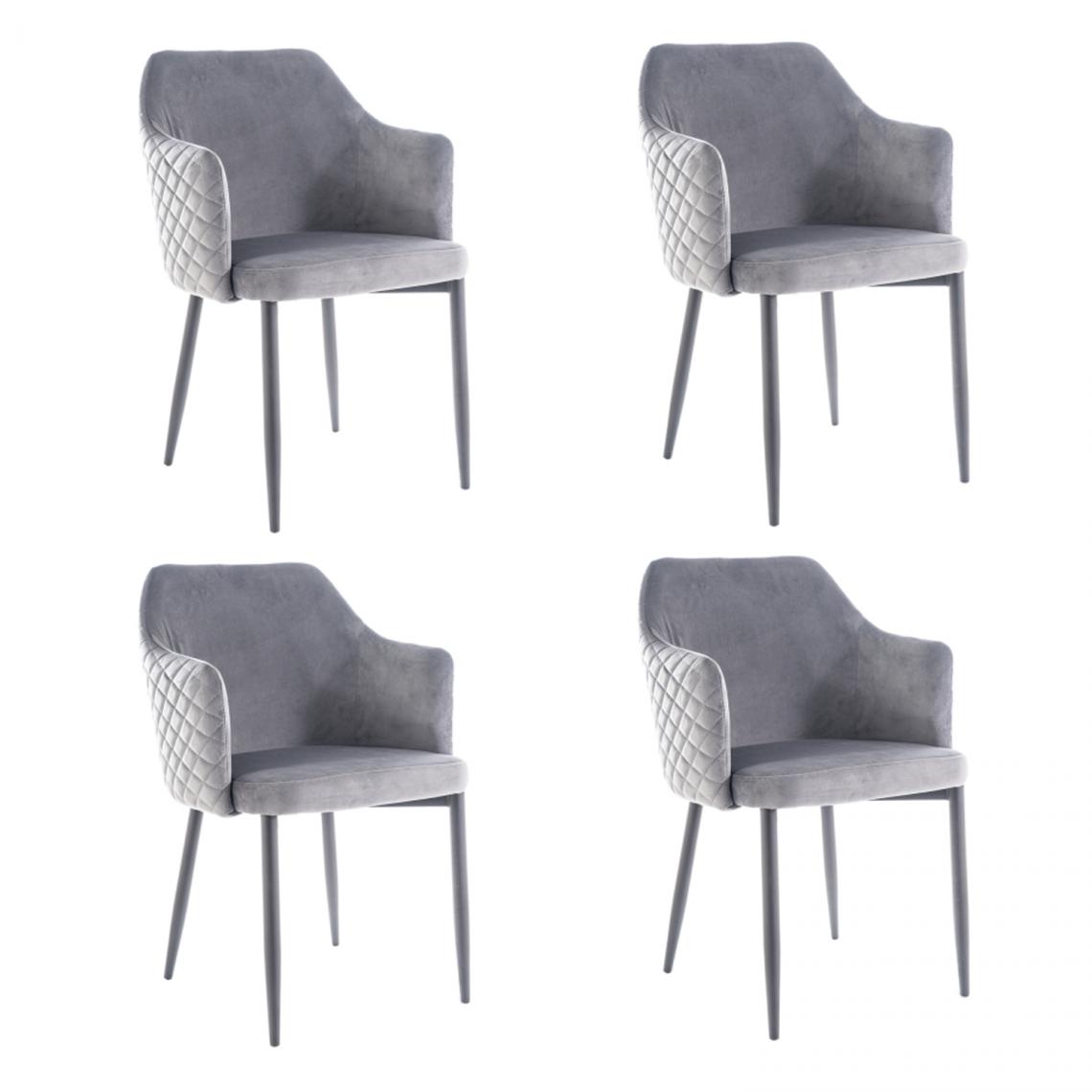 Hucoco - ASTOP - Lot de 4 chaise style glamour - 84x46x46 cm - Revêtement en tissu velouté - Chaise élégante - Gris - Chaises