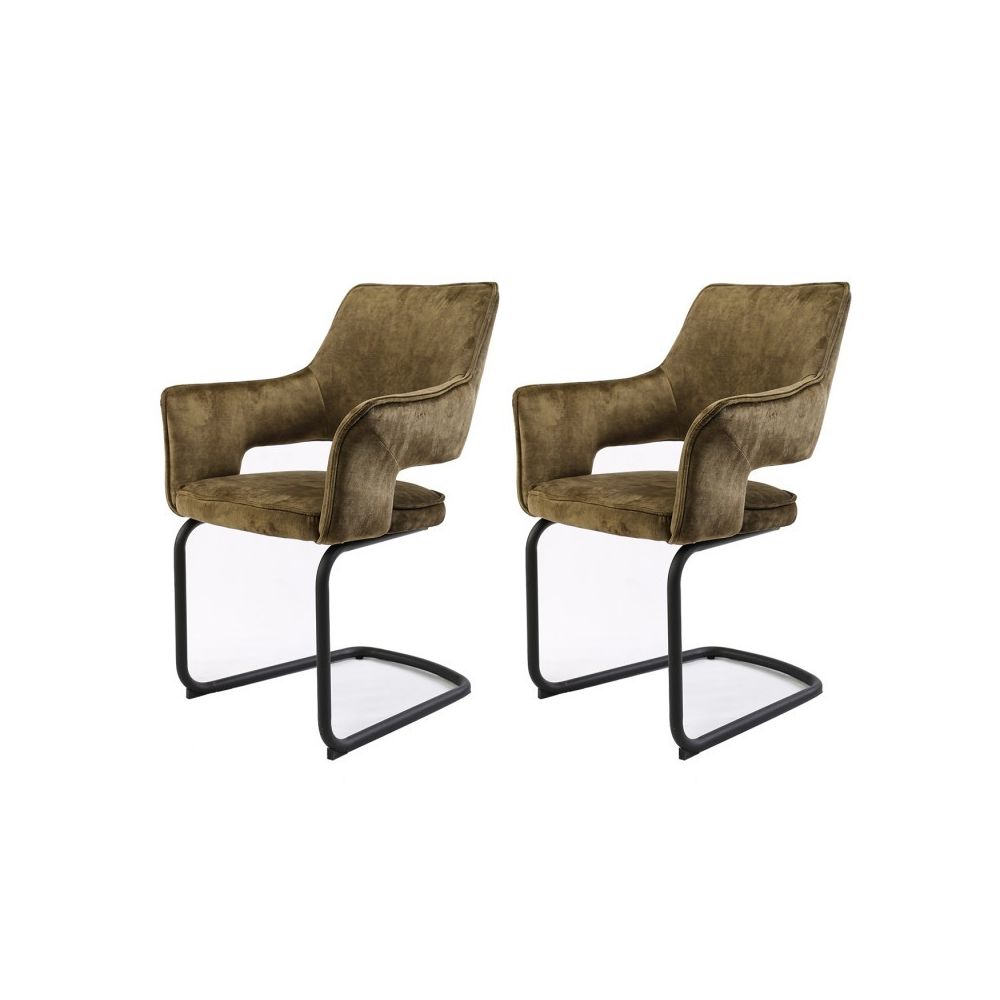 Meubletmoi - Lot de 2 chaises tissu vert et piétement en métal noir - RIO - Chaises